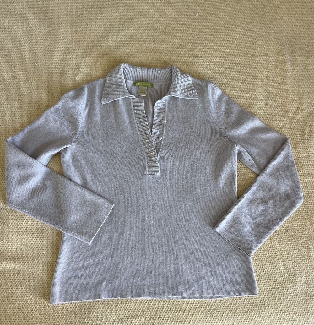 Sigrid Olsen Sequined Collared Sweater Size M Silk Angora Blend Henley Neckline